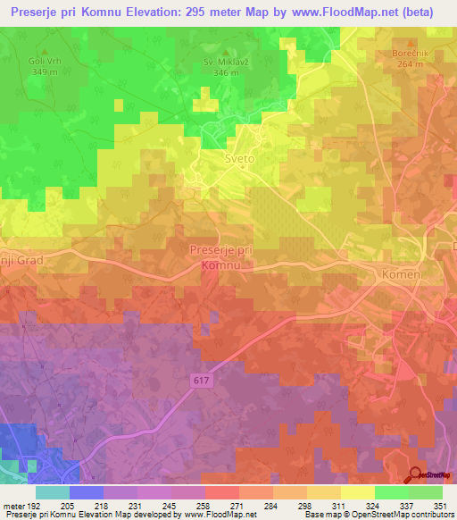 Preserje pri Komnu,Slovenia Elevation Map