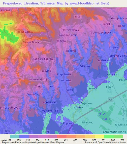 Prepustovec,Croatia Elevation Map