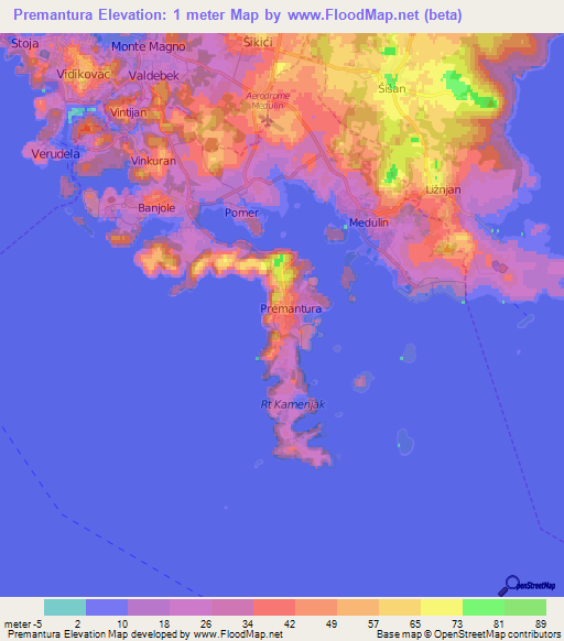 Premantura,Croatia Elevation Map