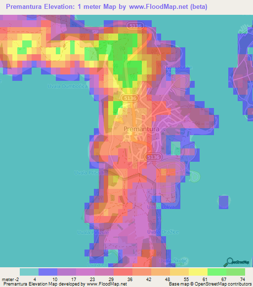 Premantura,Croatia Elevation Map