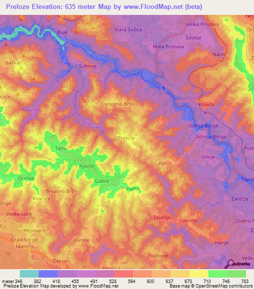 Preloze,Slovenia Elevation Map