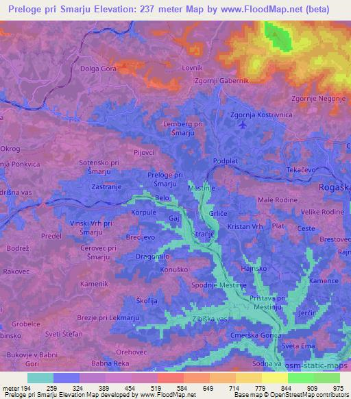 Preloge pri Smarju,Slovenia Elevation Map