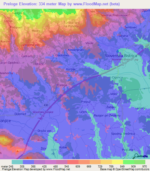 Preloge,Slovenia Elevation Map