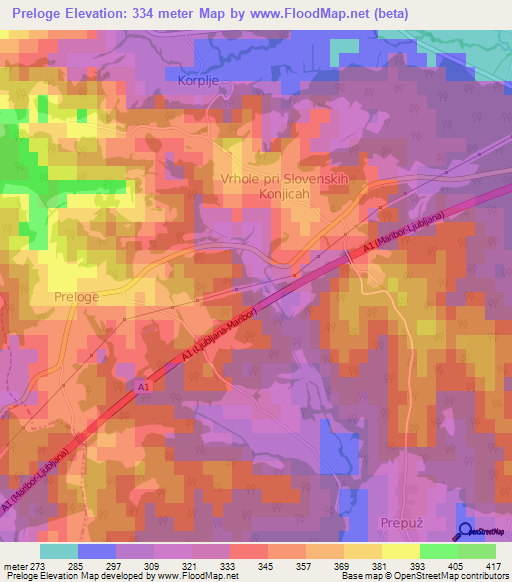 Preloge,Slovenia Elevation Map