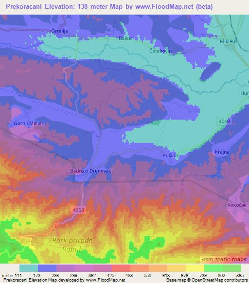 Prekoracani,Croatia Elevation Map