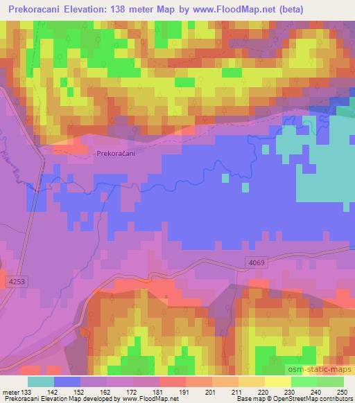 Prekoracani,Croatia Elevation Map