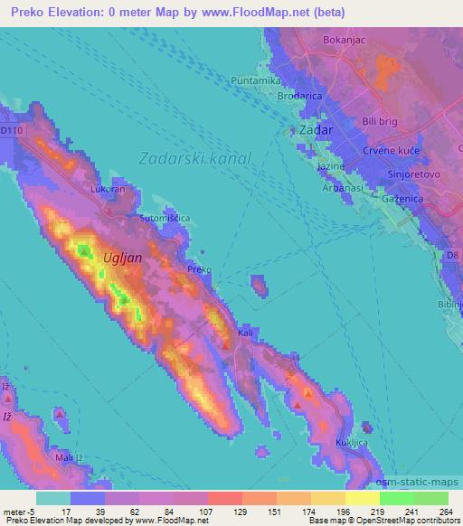 Preko,Croatia Elevation Map