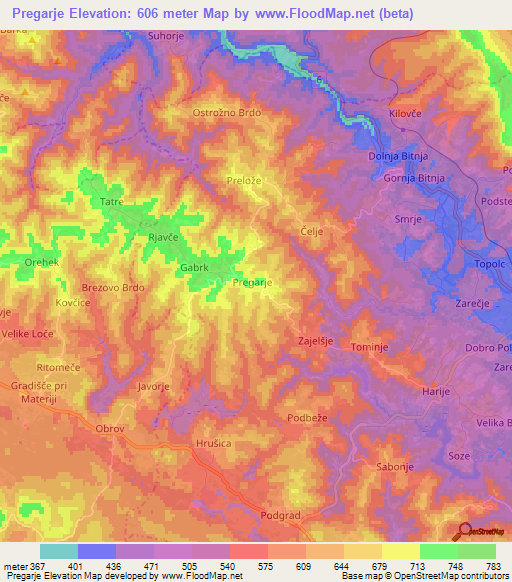 Pregarje,Slovenia Elevation Map