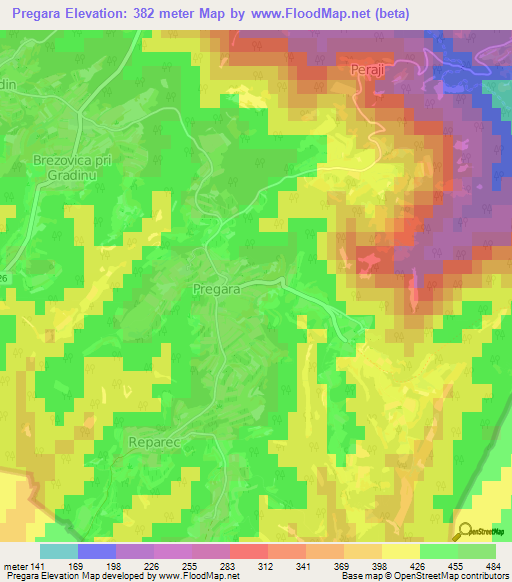 Pregara,Slovenia Elevation Map