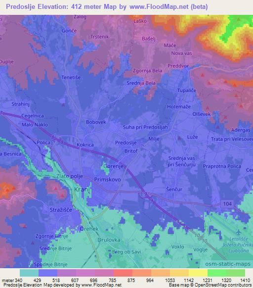 Predoslje,Slovenia Elevation Map