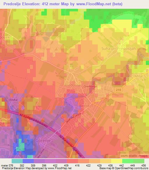 Predoslje,Slovenia Elevation Map