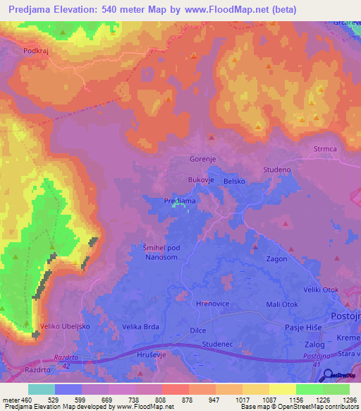 Predjama,Slovenia Elevation Map