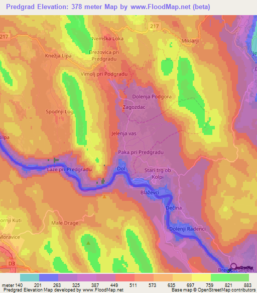 Predgrad,Slovenia Elevation Map