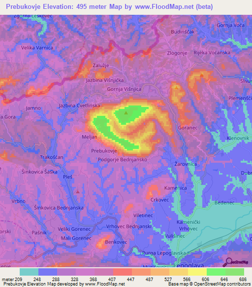 Prebukovje,Croatia Elevation Map