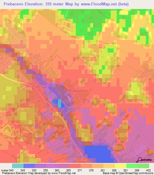 Prebacevo,Slovenia Elevation Map