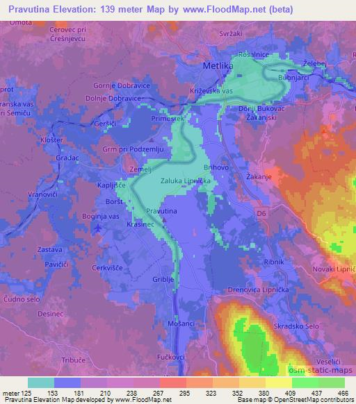 Pravutina,Croatia Elevation Map