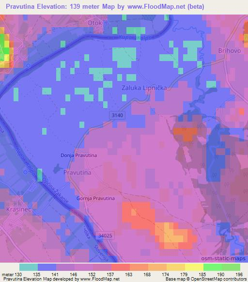 Pravutina,Croatia Elevation Map