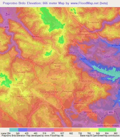 Praprotno Brdo,Slovenia Elevation Map