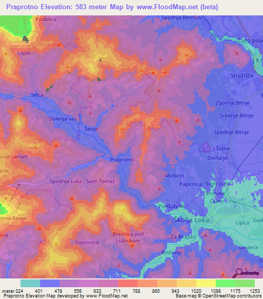 Praprotno,Slovenia Elevation Map