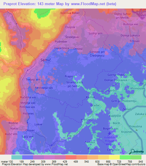 Praprot,Slovenia Elevation Map