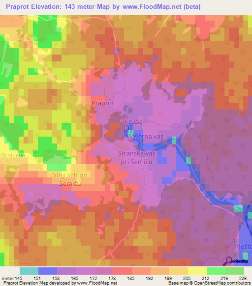 Praprot,Slovenia Elevation Map