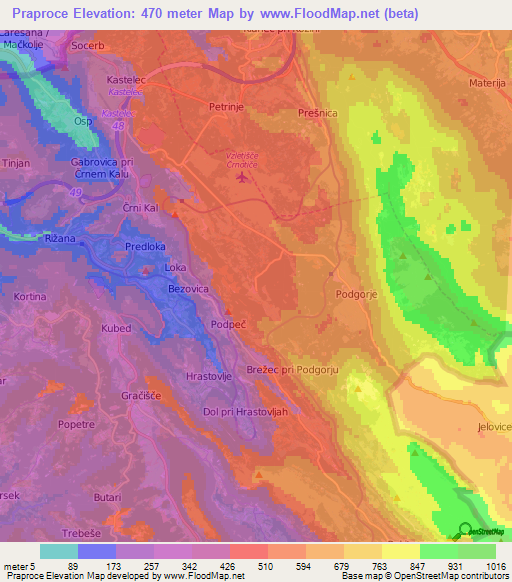 Praproce,Slovenia Elevation Map