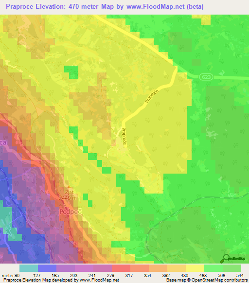 Praproce,Slovenia Elevation Map