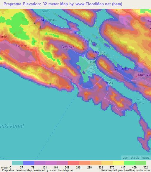 Prapratna,Croatia Elevation Map