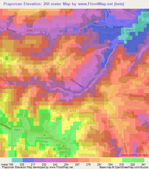 Praporcan,Croatia Elevation Map