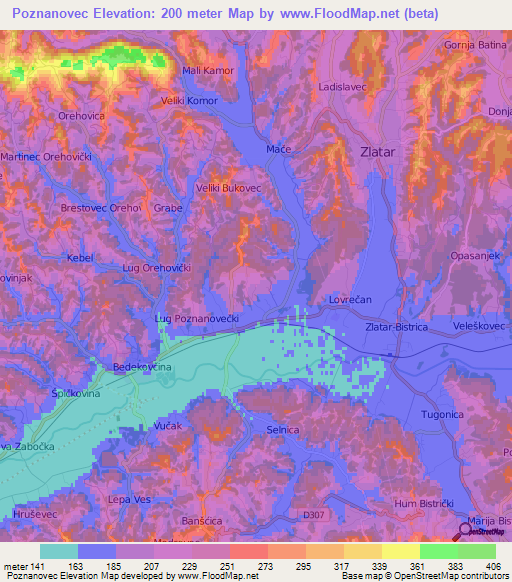 Poznanovec,Croatia Elevation Map