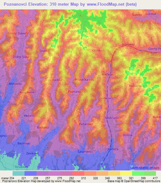 Poznanovci,Slovenia Elevation Map