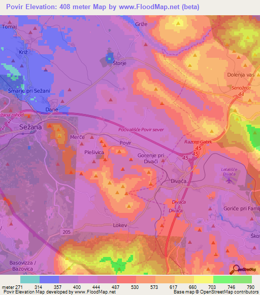 Povir,Slovenia Elevation Map