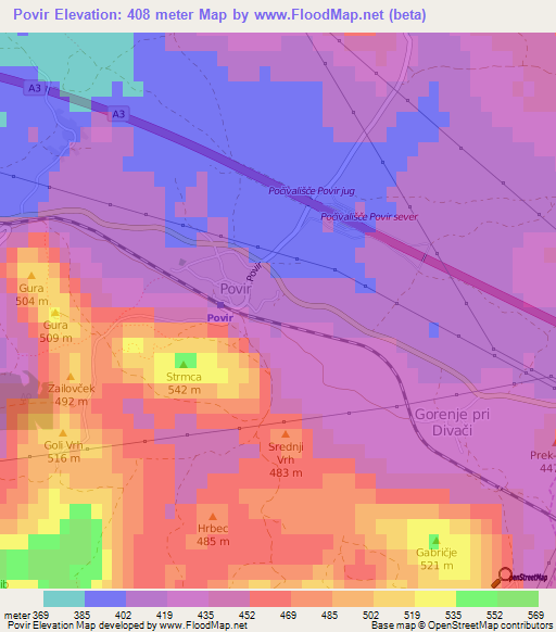 Povir,Slovenia Elevation Map