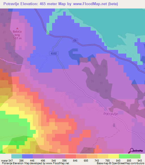 Potravlje,Croatia Elevation Map