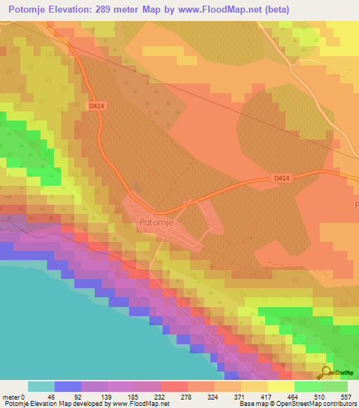 Potomje,Croatia Elevation Map