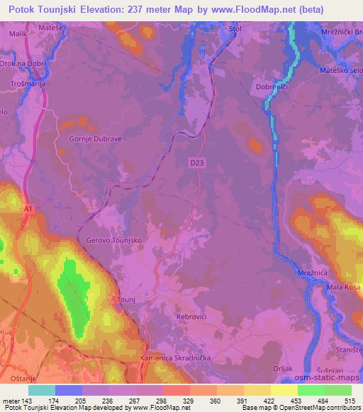 Potok Tounjski,Croatia Elevation Map