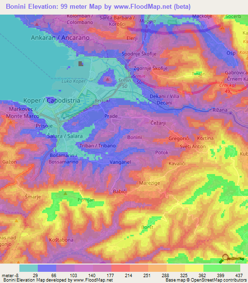 Bonini,Slovenia Elevation Map