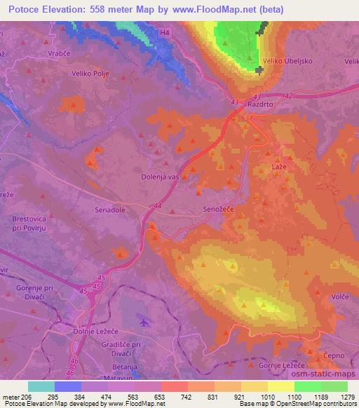 Potoce,Slovenia Elevation Map