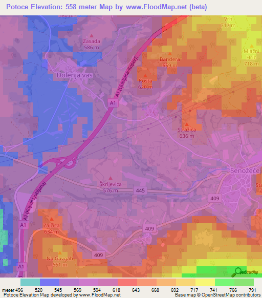 Potoce,Slovenia Elevation Map