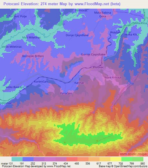 Potocani,Croatia Elevation Map