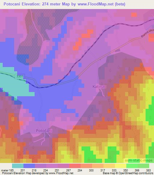 Potocani,Croatia Elevation Map