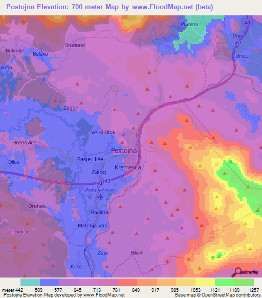 Postojna,Slovenia Elevation Map