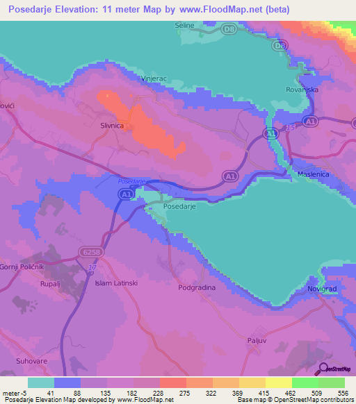 Posedarje,Croatia Elevation Map