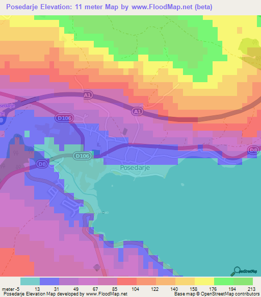 Posedarje,Croatia Elevation Map