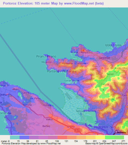 Portoroz,Slovenia Elevation Map