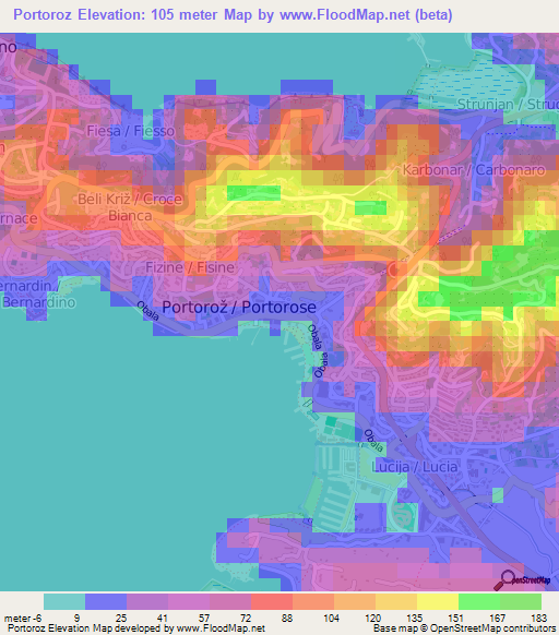 Portoroz,Slovenia Elevation Map