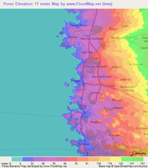 Porec,Croatia Elevation Map