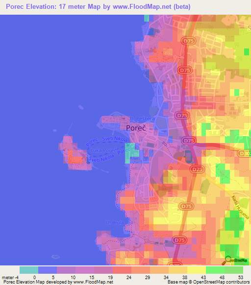 Porec,Croatia Elevation Map