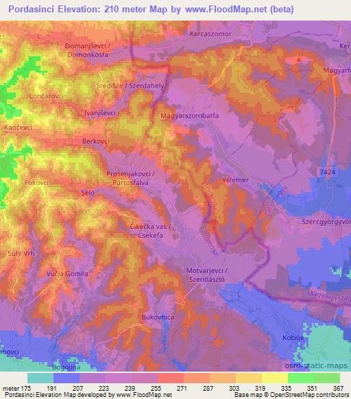 Pordasinci,Slovenia Elevation Map