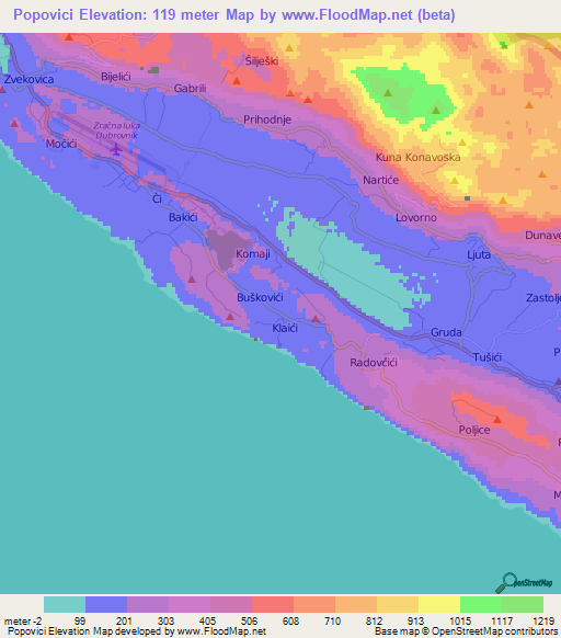 Popovici,Croatia Elevation Map